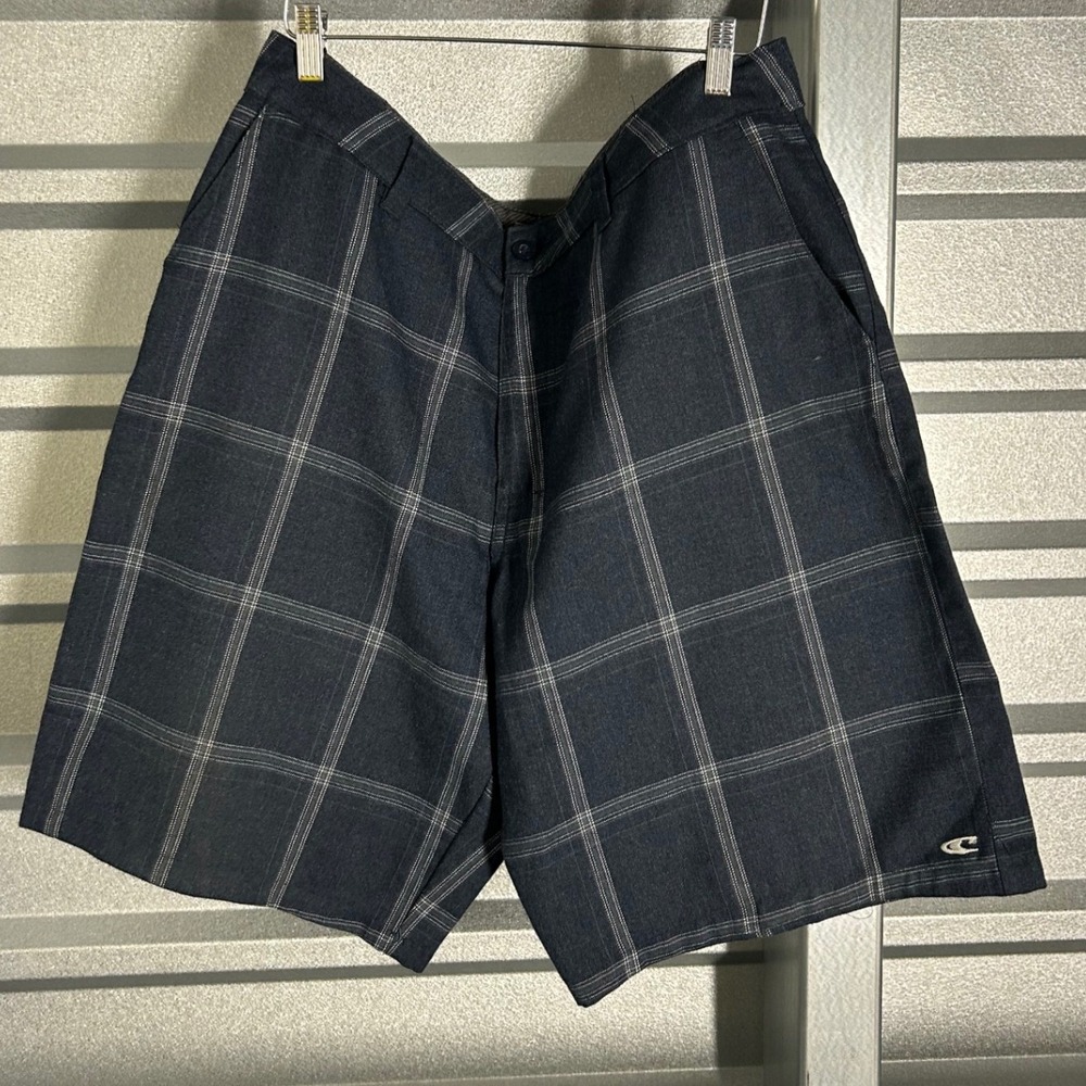 O'Neill Hybrid Shorts Mens 38 Blue Plaid Surf Skate Casual Summer Beach